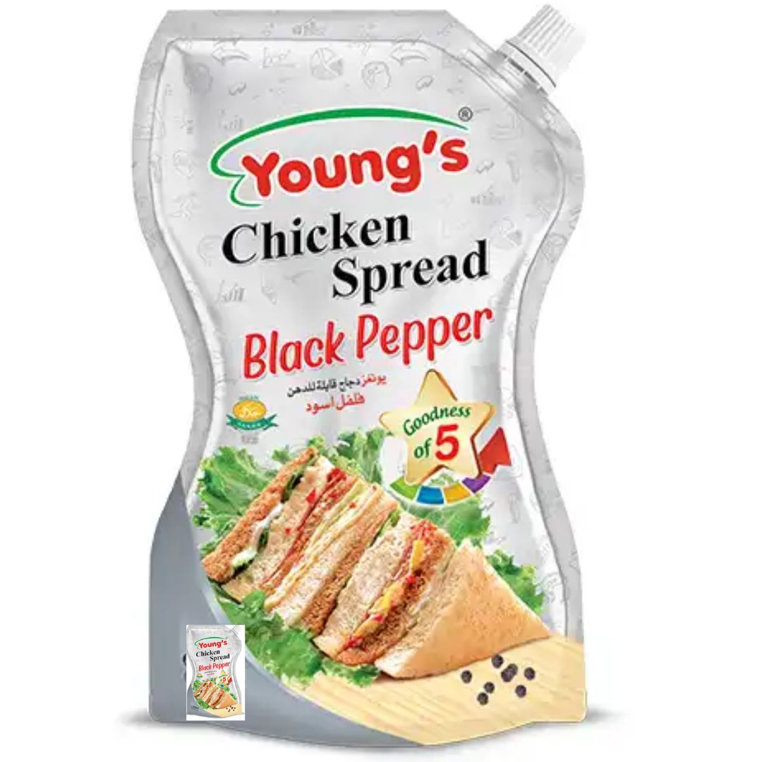 YOUNG'S CHICKEN SPREAD BLACK PEPPER STAND UP POUCH 500ML.
