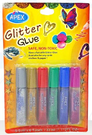 Apex Glitter Glue Colour Tubes 6 Pieces