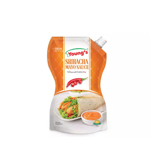 YOUNG'S MAYO SRIRACHA SAUCE STAND UP POUCH 200ML.