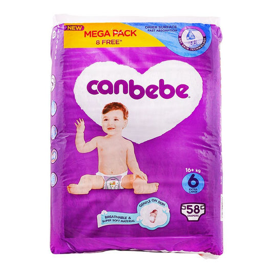 Canbebe Baby Diapers Extra Large Size 6 (16Kg +) 58 Piece Pack