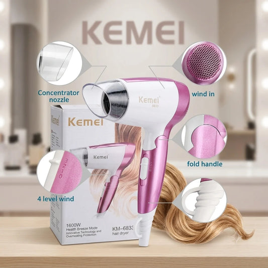 Kemei KM-6833 Professional 1600W Heavy Duty Hair Dryer Hot and Cool Size-M 1 Piece