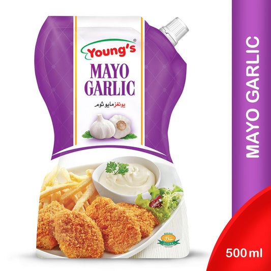 YOUNG'S MAYO GARLIC STAND UP POUCH 500ML.