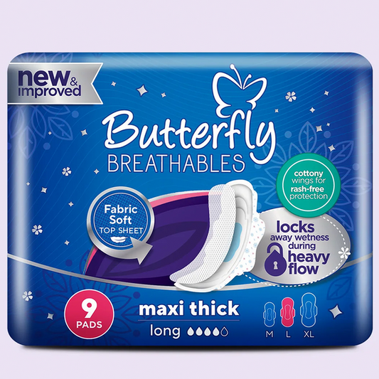 Butterfly Breathables Maxi Thick Sanitary Pads Long 9 Piece Pack