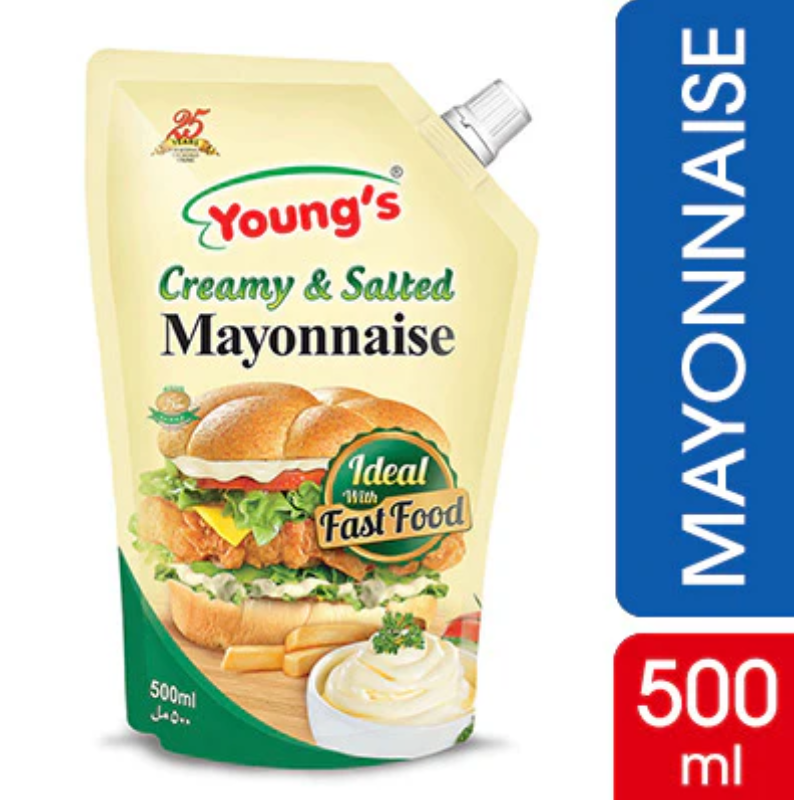 YOUNG'S MAYONAISE CREAMY STAND UP POUCH 500ML.