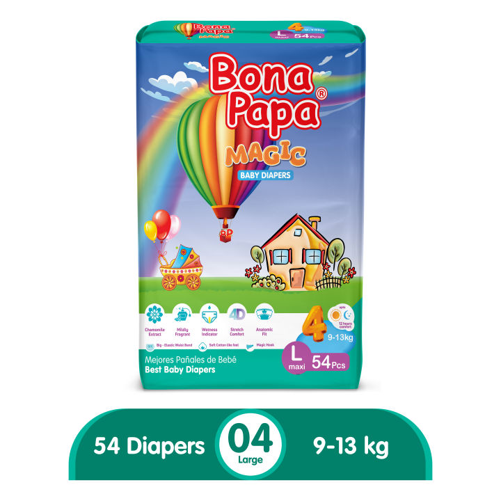 Bona Papa Baby Diaper Magic Jumbo Large Size 4 (9kg - 13kg) 60 Pieces