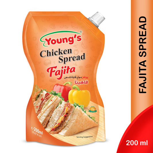 YOUNG'S CHICKEN SPREAD FAJITA STAND UP POUCH 200ML.