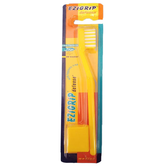 Ezigrip Defence Medium Toothbrush UV Treated Brown & Yellow 1 Piece