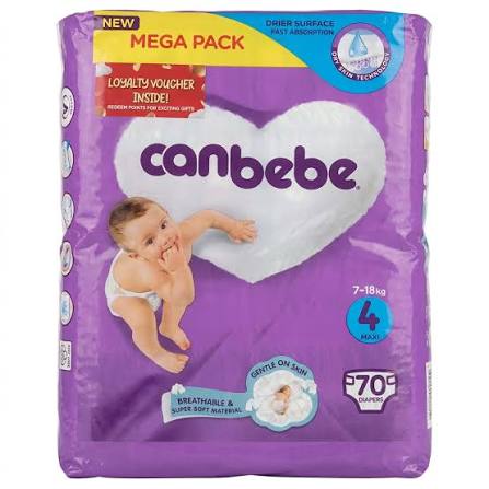 Canbebe Baby Diapers Maxi Size 4 (7 - 18Kg) 70 Piece Pack