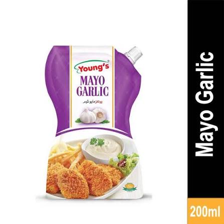 YOUNG'S MAYO GARLIC STAND UP POUCH 200ML.