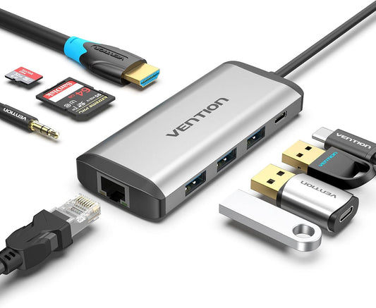 Vention 9-in-1 USB-C Hub USB C ,HDMI,USB3.0*3, Rj45 ,TF,SD,3.5mm PD Cable 1 Piece