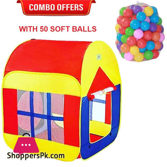Nokshikatha Tent Play House Toy With Balls for Kids Random Printed Balls 50 Pieces