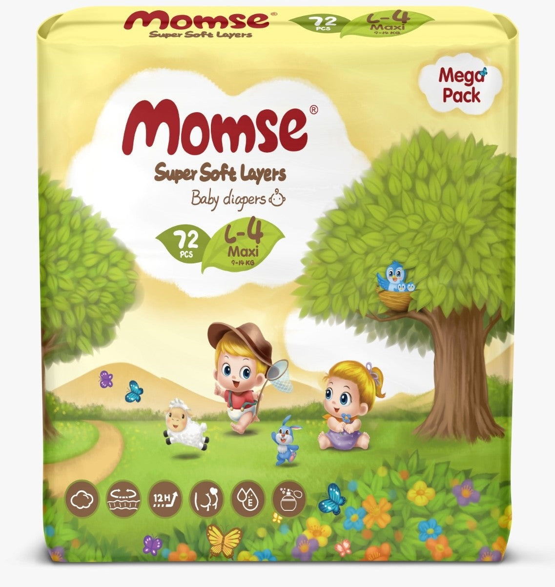 Momse Diapers Mega Packet Size 4 Large 72 Pieces