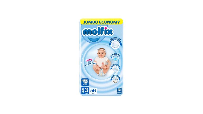 Molfix Diaper Midi Size 3 (4-9Kg) 56 Piece Pack