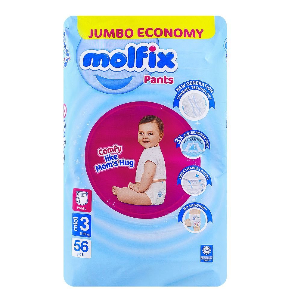 Molfix Diaper Pants Extra Large Midi Size 3 (6-11Kg) 56 Piece Pack