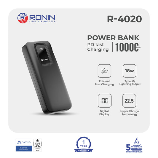 Ronin R-4020 Power Bank 10000mAh 22.5W Black 1 Piece
