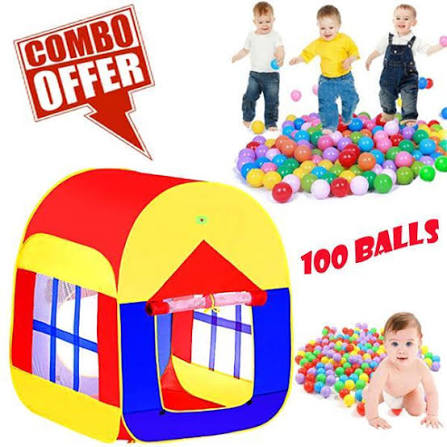 Nokshikatha Tent Play House Toy With Balls for Kids Random Printed Balls 100 Pieces